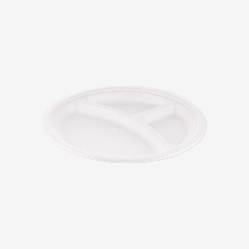 Plato Caña de Azúcar 26cm- 3 compartimentos (500 unid/caja)- (exclusivo online)