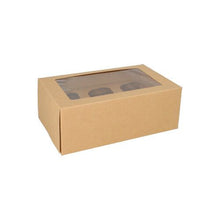 Cargar imagen en el visor de la galería, Cajas cupcakes 27 x 17,5 x 10 cm con ventana de PLA (para 6 cupcakes) (25 unid/pack)