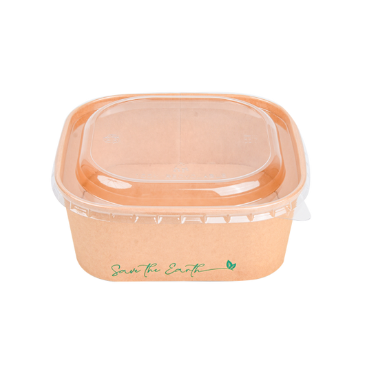 Tarrinas Cuadradas Kraft 1000 ml + Tapa rPET