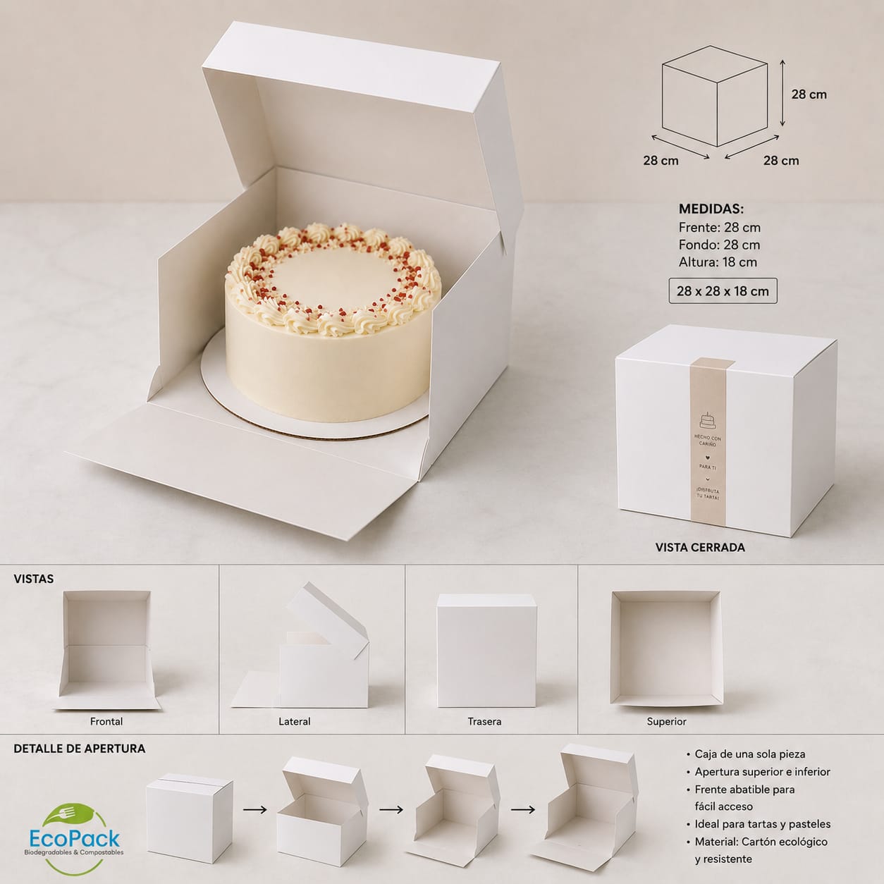 Caja Pastelería Alta 28x28x18cm