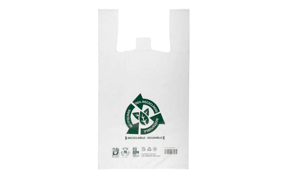 Bolsa Asa Camiseta EXTRA GRANDE 60x70cm (50µm) Reciclada 70% (20pq. x 1kg.) (exclusivo online)
