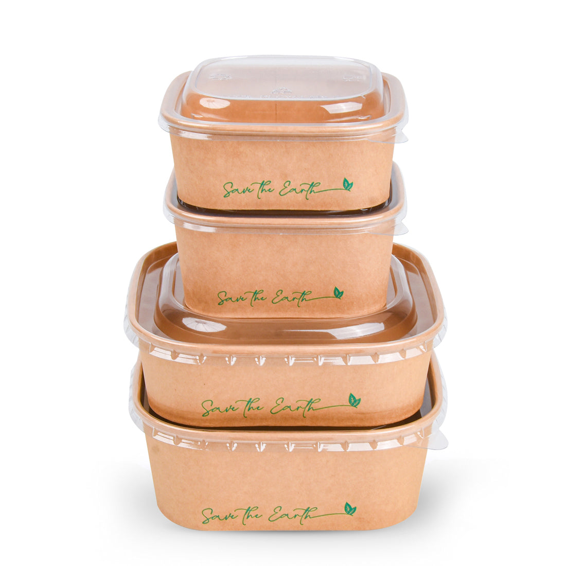 Tarrinas Cuadradas Kraft 500 ml + Tapa rPET