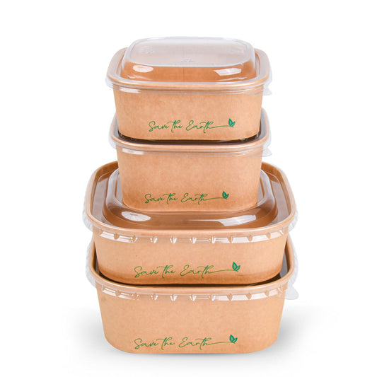 Tarrinas  Cuadradas Kraft 1300 ml + Tapa rPET
