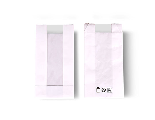Bolsa blanca con ventana "DELUXE" 50 gsm 9x5x17cm (1000 unid/caja)-(exclusivo online)