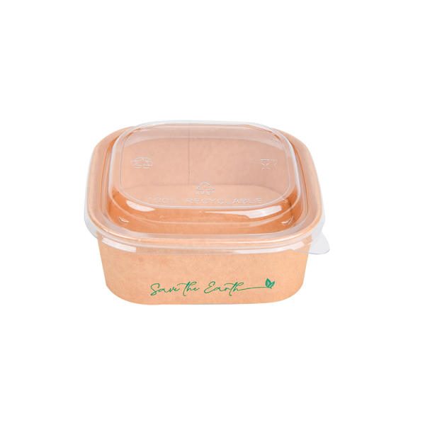 Tarrinas Cuadradas Kraft 500 ml + Tapa rPET