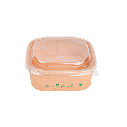 Tarrinas Cuadradas Kraft 500 ml + Tapa rPET