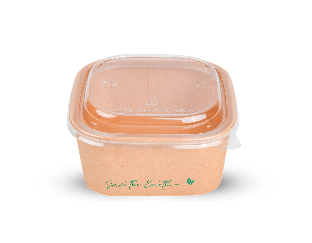 Tarrinas Cuadradas Kraft 650 ml + Tapa rPET