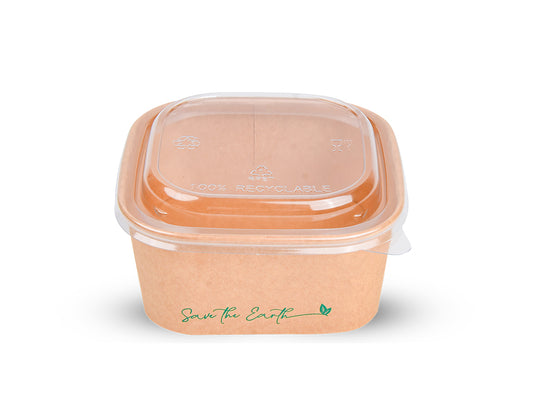 Tarrinas Cuadradas Kraft 650 ml + Tapa rPET
