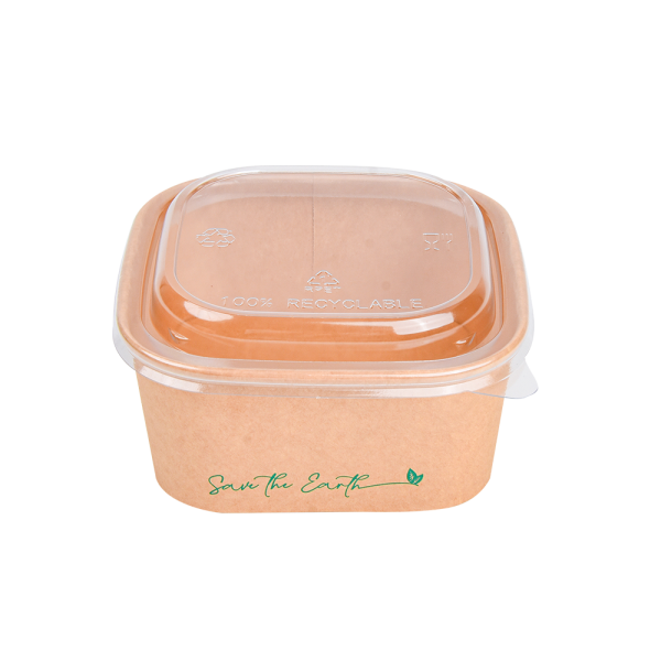 Tarrinas Cuadradas Kraft 650 ml + Tapa rPET
