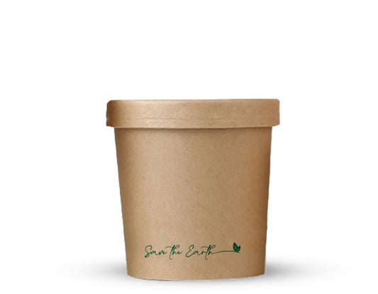Sopera Cartón + Tapa Kraft 350ml (Combo)- 12oz