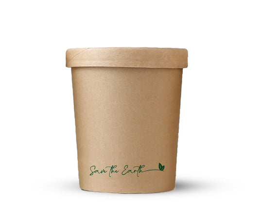 Sopera Cartón + Tapa Kraft 500ml (Combo)- 16oz