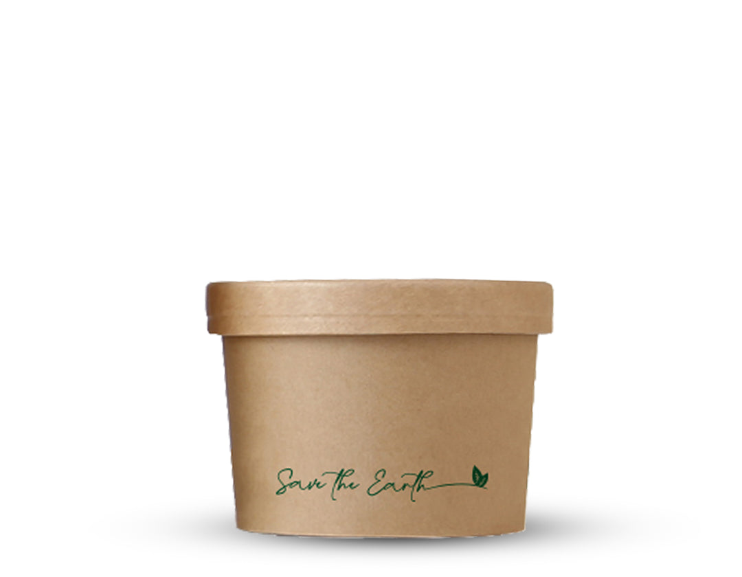 Sopera Cartón + Tapa Kraft 250ml (Combo)- 8oz