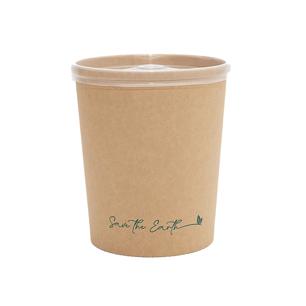 32 oz Kraft 1000 ml round container with PP lid (300 units/box)