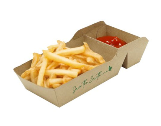 Barquetas Kraft Antigrasa/Fritos 2 compart. (18x10x3,5cm) (500 unid/caja)-(exclusivo online)