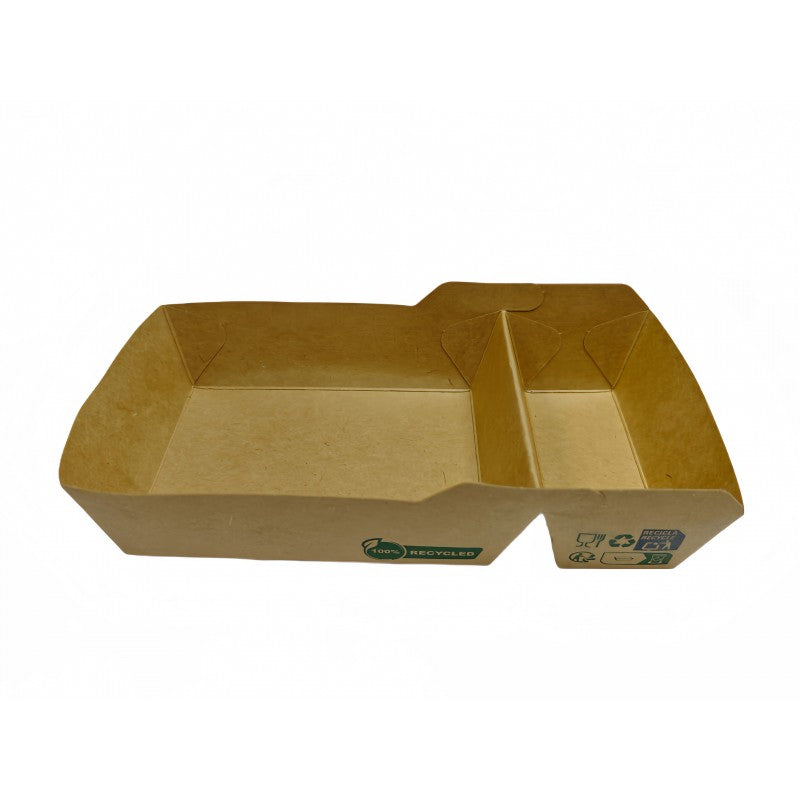 Barquetas Kraft Antigrasa/Fritos 2 compart. (18x10x3,5cm) (500 unid/caja)-(exclusivo online)