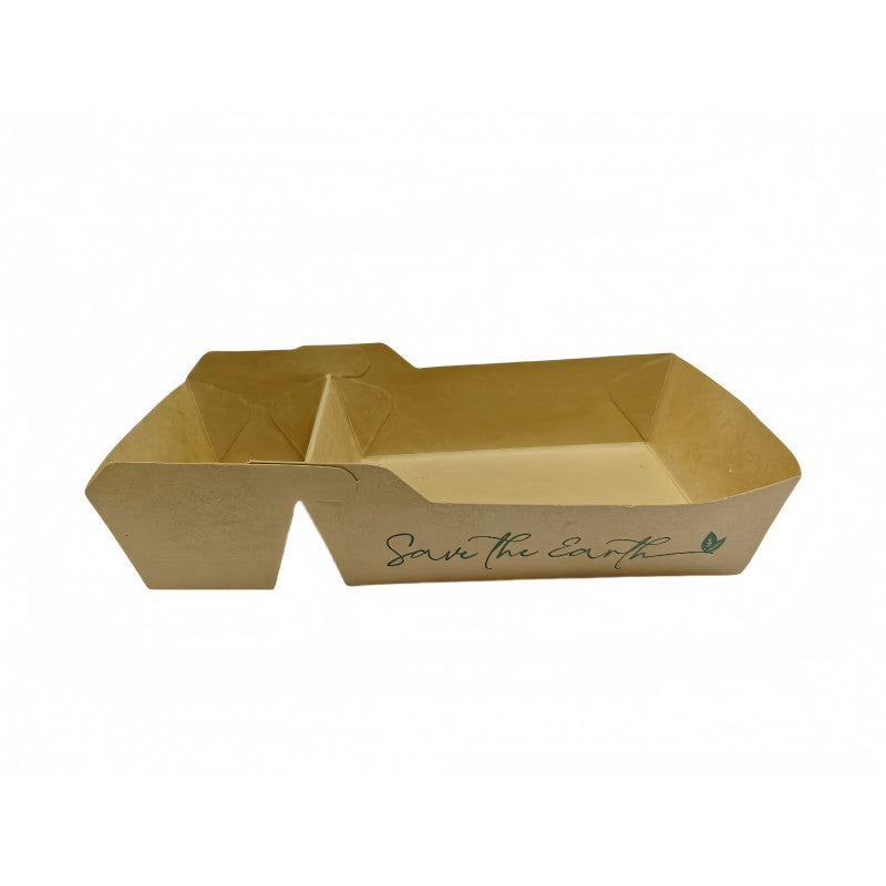 Barquetas Kraft Antigrasa/Fritos 2 compart. (18x10x3,5cm) (500 unid/caja)-(exclusivo online)