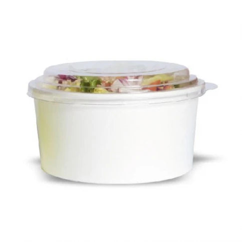 Ensaladera Blanca Cartón 500 ml + Tapa rPET Antivaho (200 unid/caja) (exclusivo online)