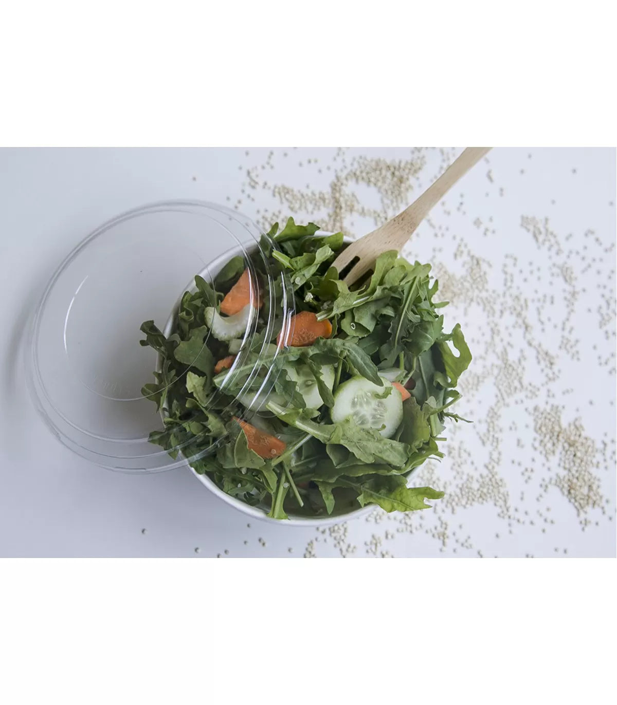 Ensaladera Blanca Cartón 750 ml + Tapa rPET Antivaho (200 unid/caja) (exclusivo online)