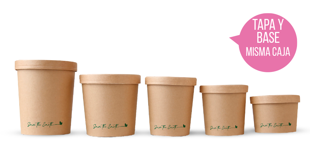 Sopera Cartón + Tapa Kraft 250ml (Combo)- 8oz
