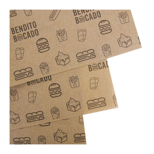 Papel Antigrasa Blanco/Kraft Impreso a 1 Tinta 31x42cm (3000 unidades)