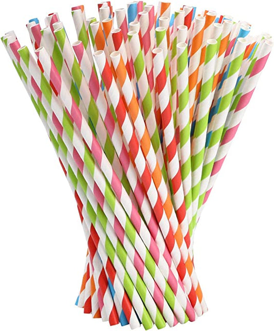 Pajitas Cartón Rayas Colores 8mm x 20cm (Gruesas) (pack con 100 unid/ caja con 6000 unid)